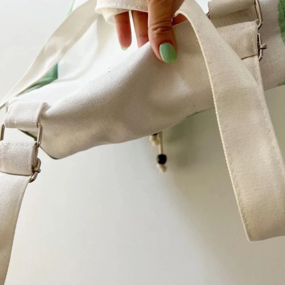 Hand Painted Canvas Backpack Floral Tulip Lily Green